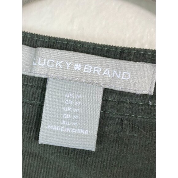 Lucky Brand Green Corduroy Tiered Long Sleeve Dress Women's Size Medium Solid - Picture 13 of 16
